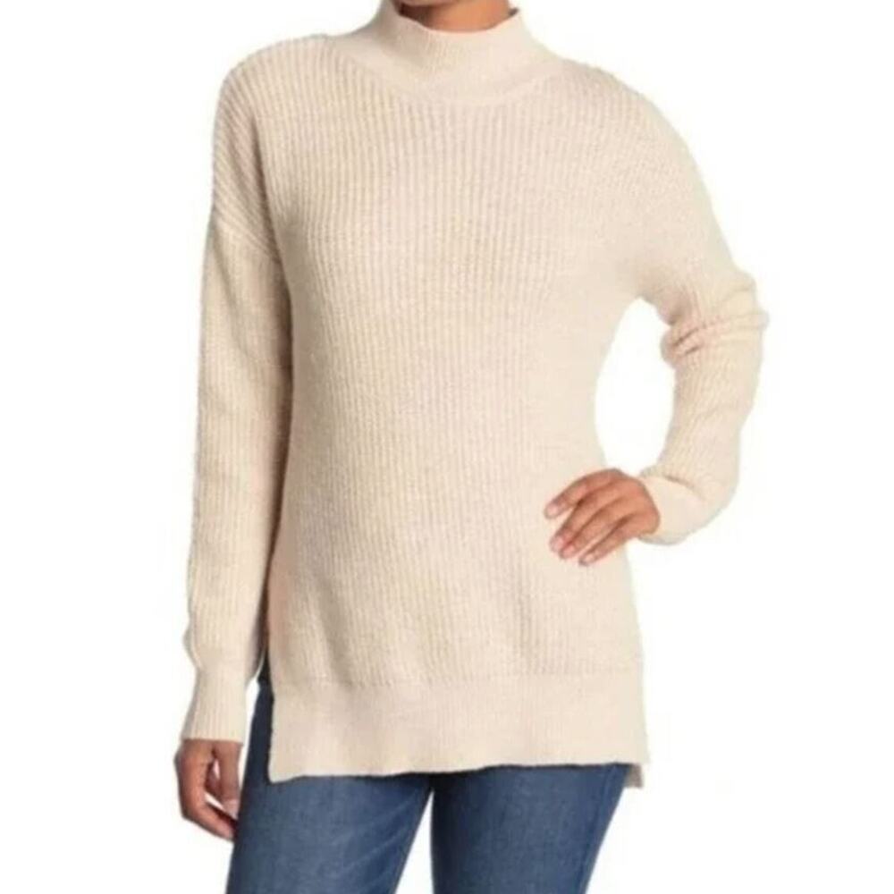 Abound Mock Neck Sweater Beige Oatmeal Light Heather Cable Knit‎ Pullover Medium